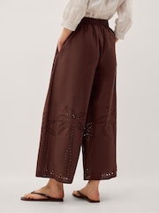 Monsoon Brown Eden Palm Cutwork Wide Leg Trousers - Image 3 of 4