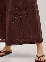 Monsoon Brown Eden Palm Cutwork Wide Leg Trousers - Image 4 of 4