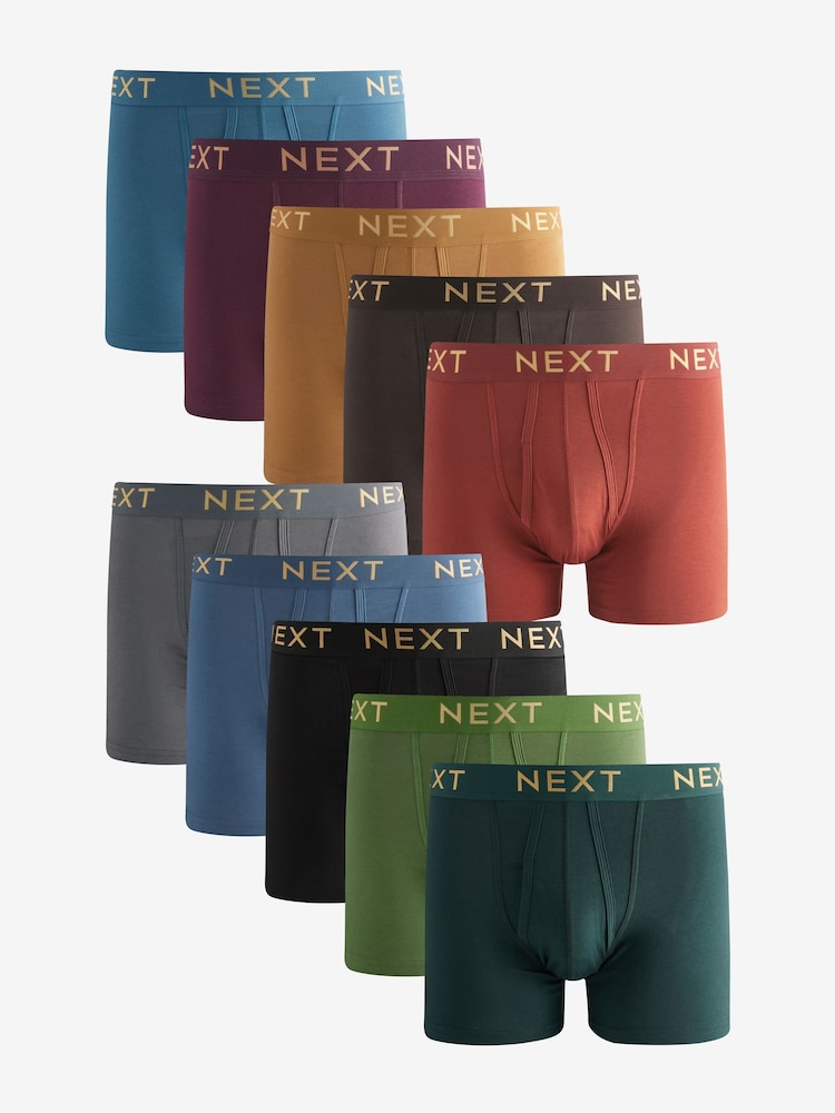 Rich Purple/Blue Gold Metallic Waistband 10 pack Hipster Boxers - Image 1 of 13