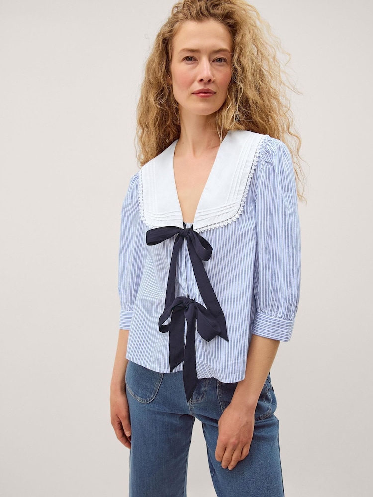 Monsoon Blue Xenia Tie Front Stripe Blouse - Image 1 of 4
