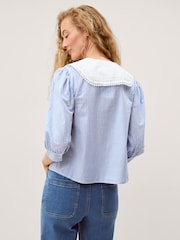 Monsoon Blue Xenia Tie Front Stripe Blouse - Image 3 of 4