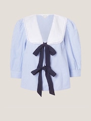 Monsoon Blue Xenia Tie Front Stripe Blouse - Image 4 of 4