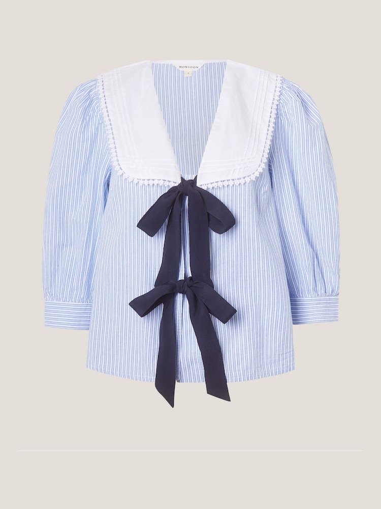 Monsoon Blue Xenia Tie Front Stripe Blouse - Image 4 of 4