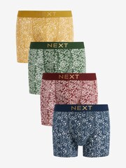 Blue Green Floral Pattern 4 pack Cotton Rich Trunk Boxers 4 Pack - Image 1 of 7