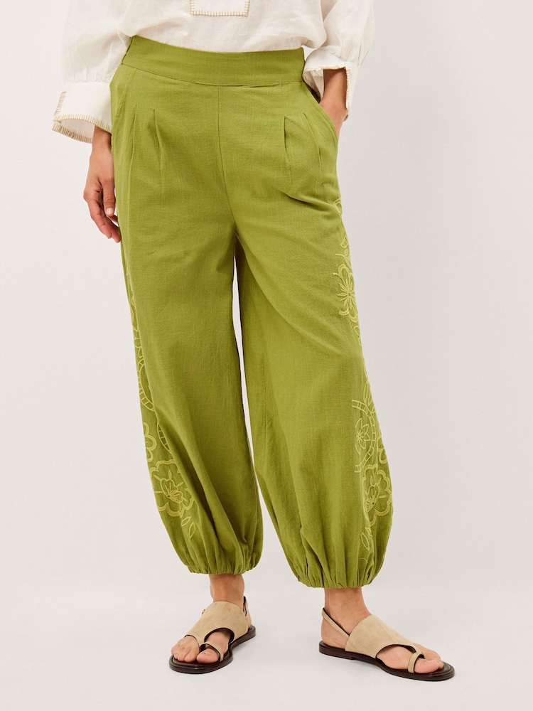 Monsoon Green Effie Embroidered Harem Trousers - Image 2 of 5 Monsoon Green Effie Embroidered Harem Trousers - Image 2 of 5