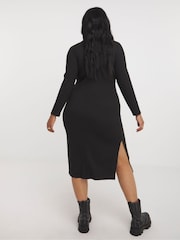 Simply Be Black Ribbed Tie Front Dress - Image 2 of 4