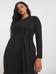 Simply Be Black Ribbed Tie Front Dress - Image 3 of 4