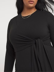 Simply Be Black Ribbed Tie Front Dress - Image 4 of 4