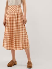 Monsoon Orange Hattie Gingham Midi Skirt - Image 1 of 5