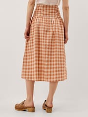 Monsoon Orange Hattie Gingham Midi Skirt - Image 2 of 5