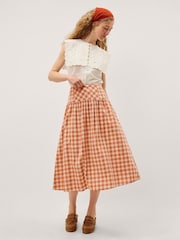 Monsoon Orange Hattie Gingham Midi Skirt - Image 3 of 5