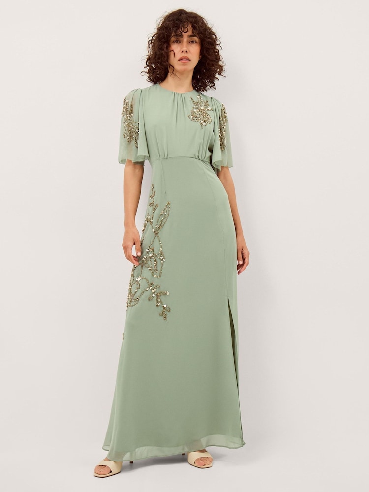 Monsoon Green Skyler Floral Embellished Maxi Dress - Image 1 of 5