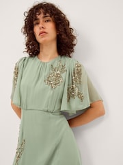 Monsoon Green Skyler Floral Embellished Maxi Dress - Image 3 of 5