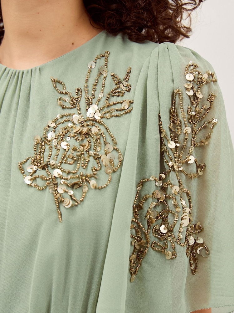 monsoon green embellished dress Reese Embellished Wrap Dress in Recycled Polyester Green