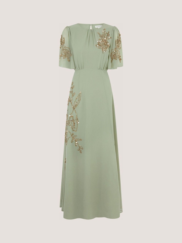 Monsoon Green Skyler Floral Embellished Maxi Dress - Image 5 of 5