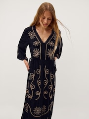Monsoon Black Sophy Embroidered Maxi Kaftan - Image 1 of 4
