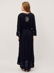 Monsoon Black Sophy Embroidered Maxi Kaftan - Image 3 of 4