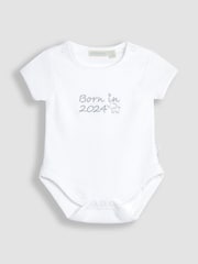 JoJo Maman Bébé White Born in 2024 Embroidered Bodysuit - Image 1 of 2