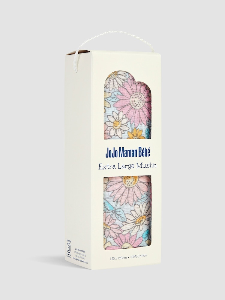 JoJo Maman Bébé Blue Floral Extra Large Muslin - Image 3 of 3