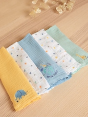 Pack de 5 muselinas cuadradas con bordados de JoJo Maman Bébé - Imagen 1 de 3