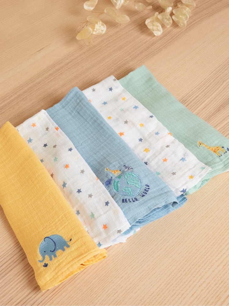 Pack de 5 muselinas cuadradas con bordados de JoJo Maman Bébé - Imagen 1 de 3