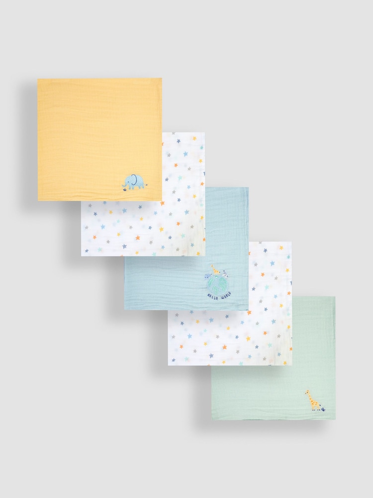 Pack de 5 muselinas cuadradas con bordados de JoJo Maman Bébé - Imagen 2 de 3