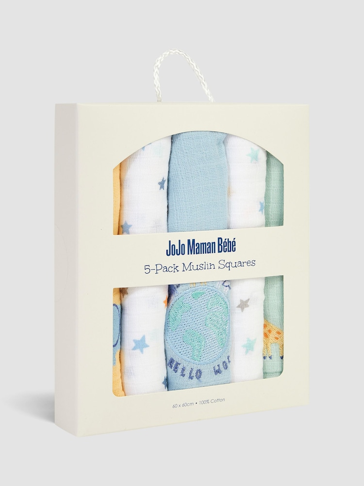 Pack de 5 muselinas cuadradas con bordados de JoJo Maman Bébé - Imagen 3 de 3