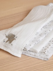 JoJo Maman Bébé Grey Elephant 5-Pack Embroidered Muslin Squares - Image 1 of 4