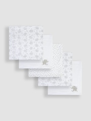 JoJo Maman Bébé Grey Elephant 5-Pack Embroidered Muslin Squares - Image 3 of 4