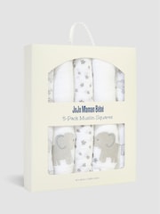 JoJo Maman Bébé Grey Elephant 5-Pack Embroidered Muslin Squares - Image 4 of 4
