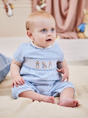 JoJo Maman Bébé Blue Peter Rabbit Embroidered Smocked Romper - Image 1 of 4