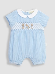 JoJo Maman Bébé Blue Peter Rabbit Embroidered Smocked Romper - Image 2 of 4
