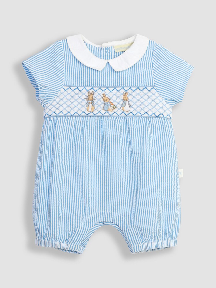 JoJo Maman Bébé Blue Peter Rabbit Embroidered Smocked Romper - Image 2 of 4