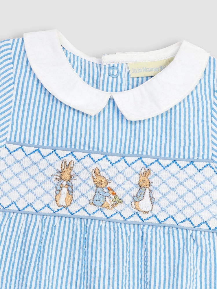 JoJo Maman Bébé Blue Peter Rabbit Embroidered Smocked Romper - Image 4 of 4