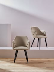 MADE.COM Set of 2 Ecru Marl and Black Legs Lule Arm Dining Chairs - Image 2 of 3