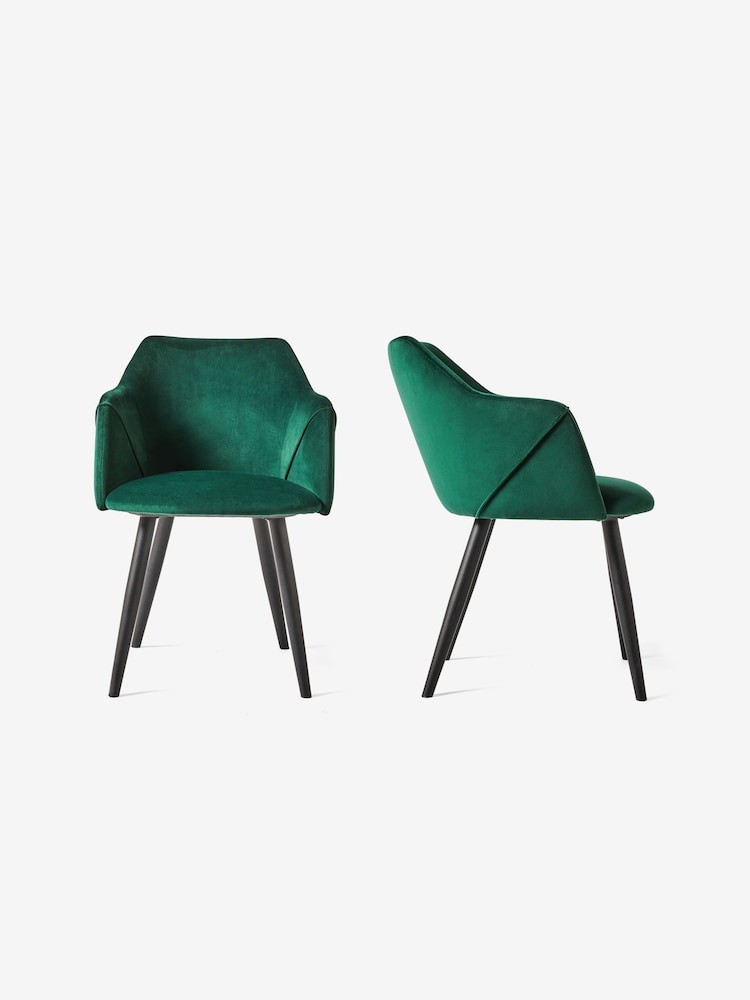 MADE.COM Set of 2 Pine Green and Black Legs Lule Arm Dining Chairs - Image 2 of 3