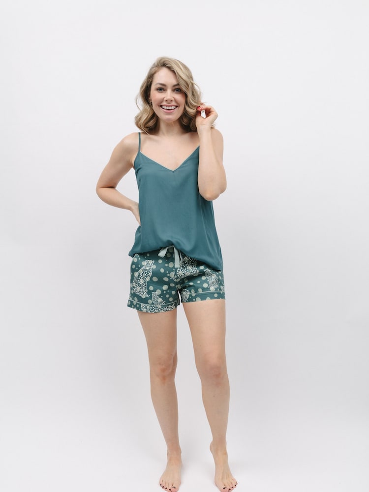 Cyberjammies Green Leopard Print Cami And Shorts Pyjamas Set - Image 2 of 4