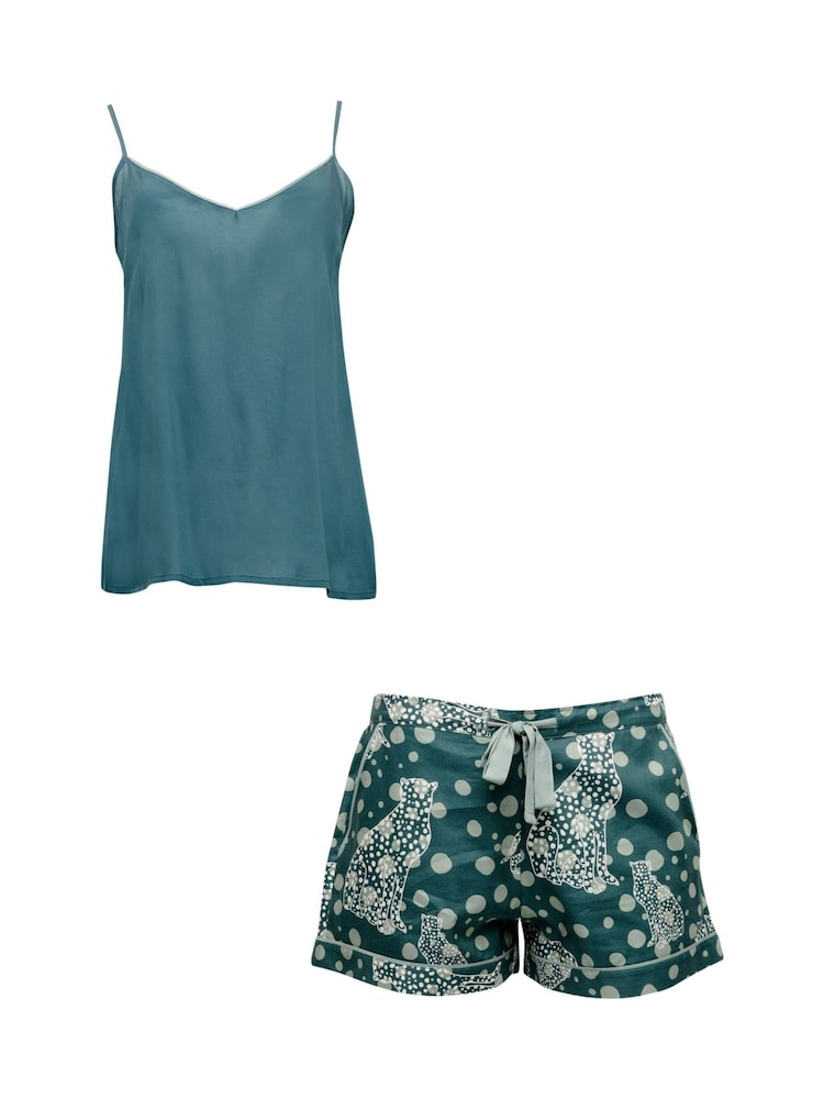 Cyberjammies Green Leopard Print Cami And Shorts Pyjamas Set - Image 4 of 4