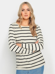 Long Tall Sally Natural 100% Cotton Long Sleeve Stripe T-Shirt - Image 1 of 4