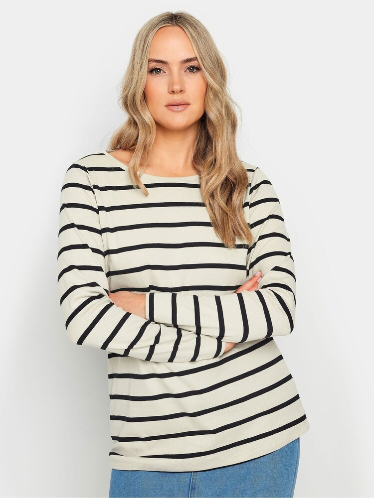Long Tall Sally Natural 100% Cotton Long Sleeve Stripe T-Shirt - Image 1 of 4