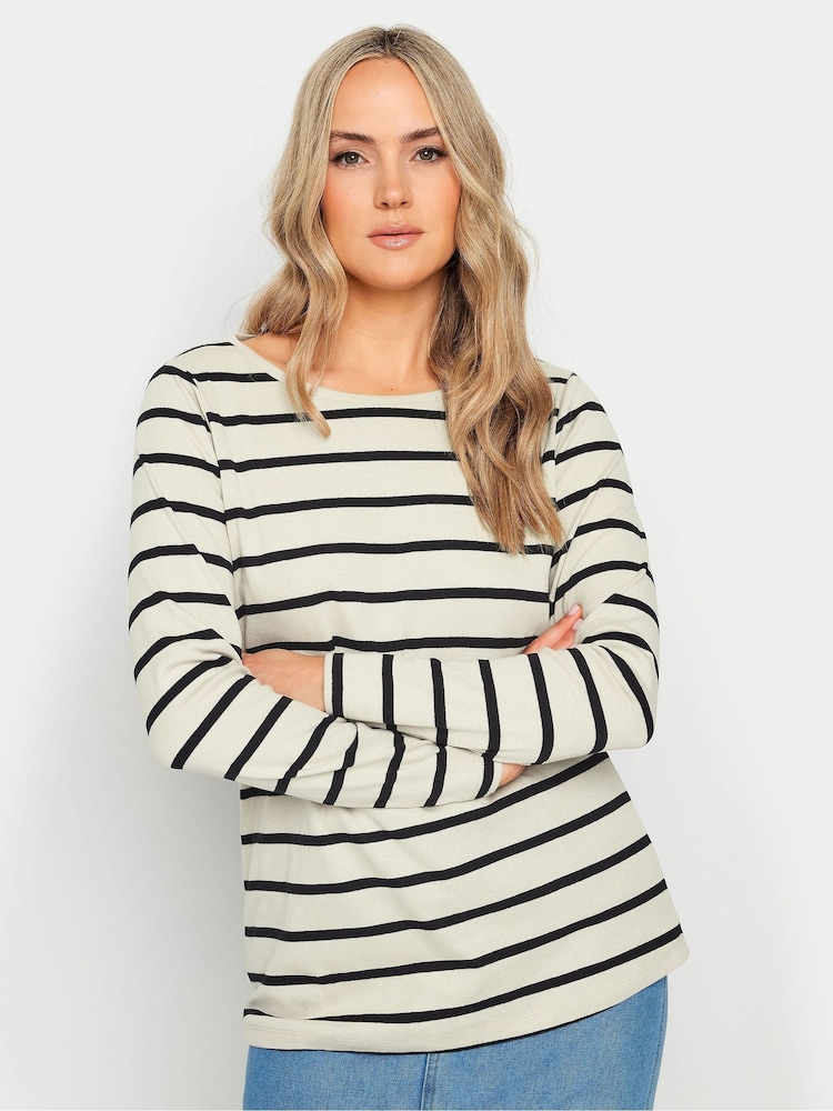 Long Tall Sally Natural 100% Cotton Long Sleeve Stripe T-Shirt - Image 1 of 4 Long Tall Sally Natural 100% Cotton Long Sleeve Stripe T-Shirt - Image 1 of 4