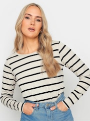 Long Tall Sally Natural 100% Cotton Long Sleeve Stripe T-Shirt - Image 4 of 4