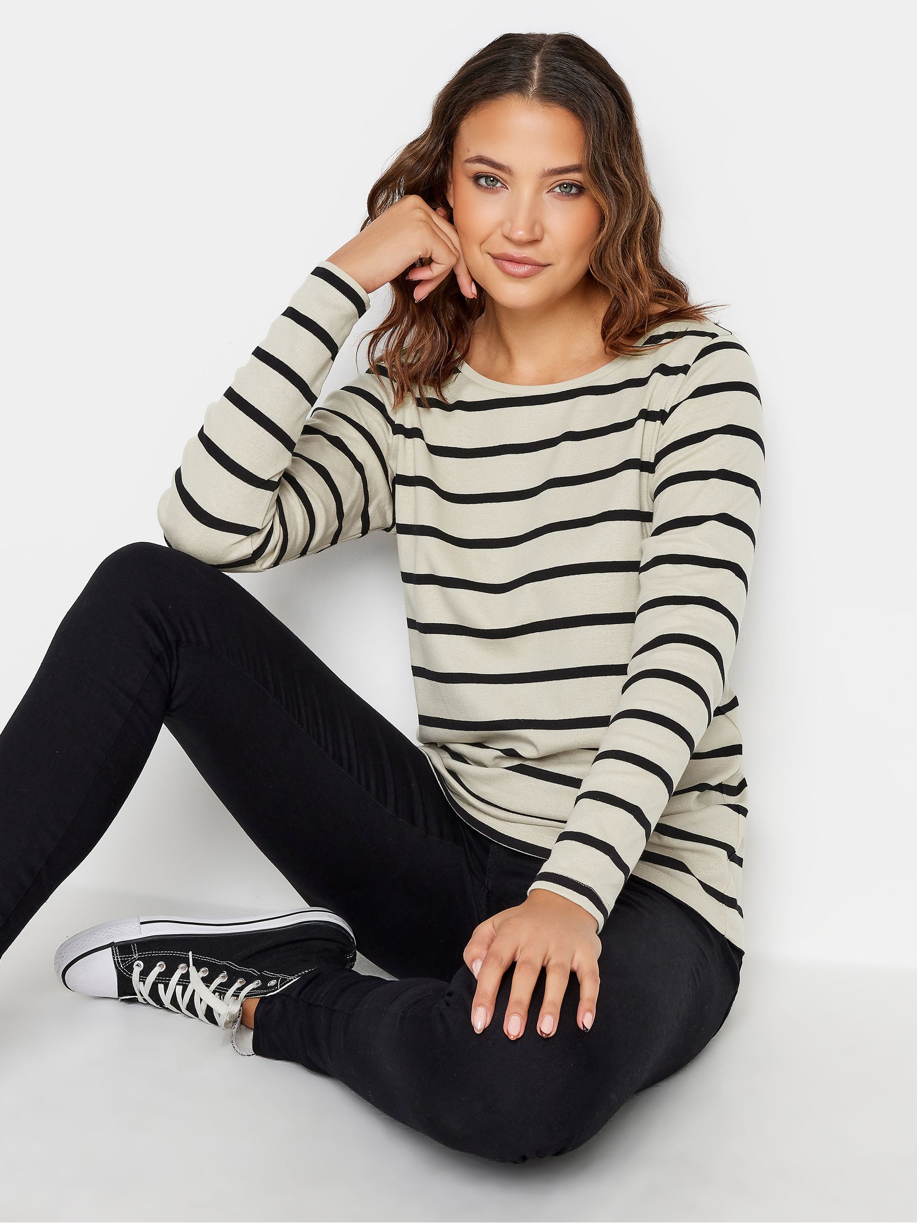 Sallyです Buy Long Tall Sally Natural 100% Cotton Long Sleeve Stripe T-Shirt