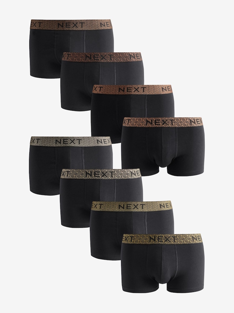 Black Metallic Chain Pattern Waistband 8 pack Hipster Boxers - Image 1 of 12 Black Metallic Chain Pattern Waistband 8 pack Hipster Boxers - Image 1 of 12