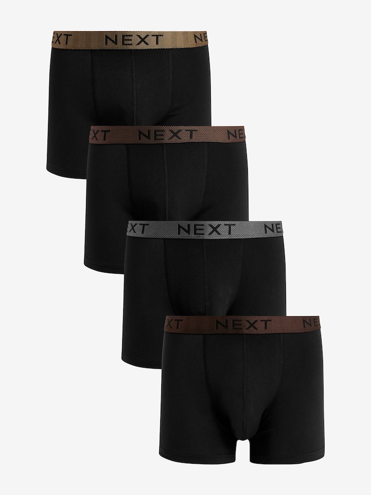 Black Metallic Pattern Waistband Cotton Rich Trunk Boxers 4 Pack - Image 1 of 7 Black Metallic Pattern Waistband Cotton Rich Trunk Boxers 4 Pack - Image 1 of 7