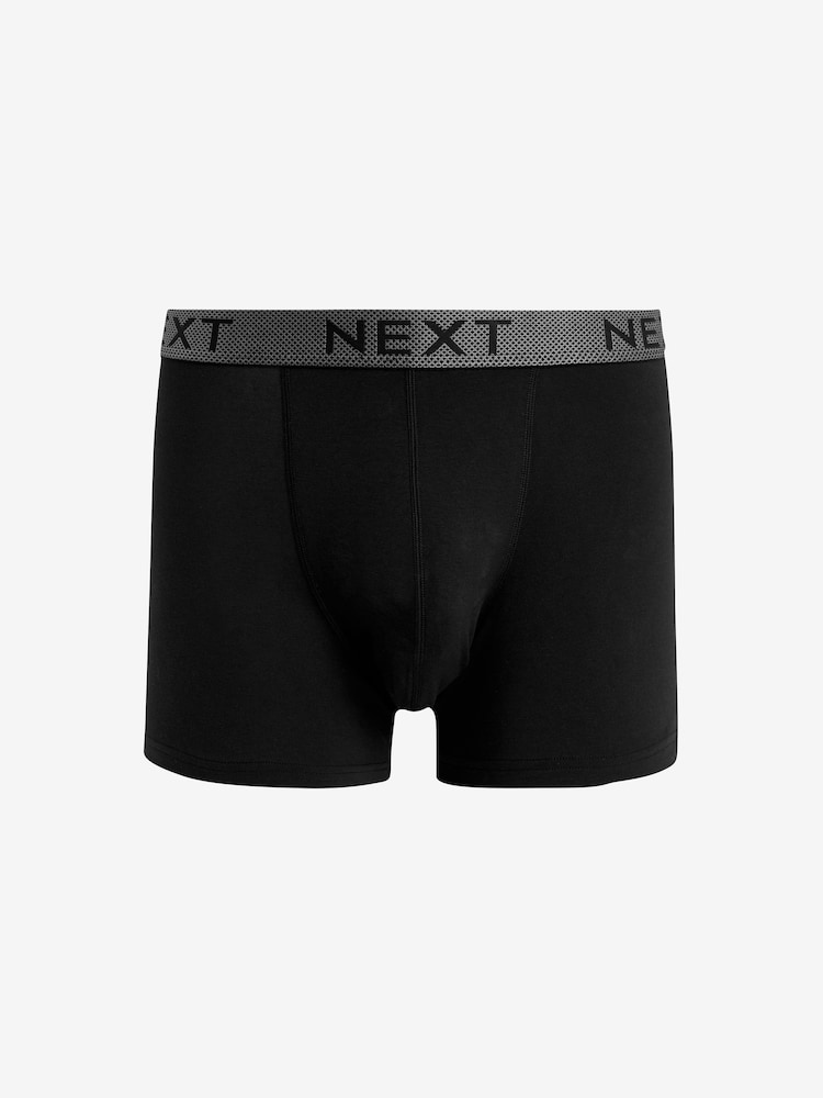 Black Metallic Pattern Waistband Cotton Rich Trunk Boxers 4 Pack - Image 2 of 7 Black Metallic Pattern Waistband Cotton Rich Trunk Boxers 4 Pack - Image 2 of 7