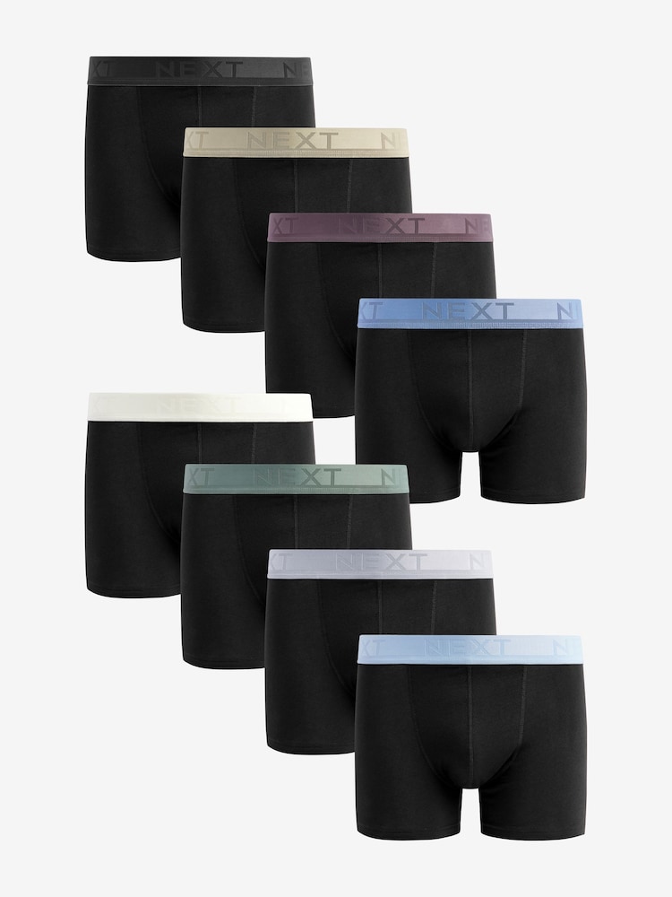 Black Pastel Textured Colour Waistband Trunk Boxers 8 Pack - Image 1 of 10