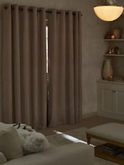 Natural Matte Chenille Super Thermal Eyelet Curtains - Image 2 of 5
