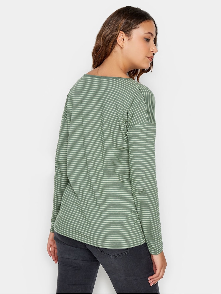 Grün - Long Tall Sally Langärmliges T-Shirt mit V-Ausschnitt und Streifen aus 100 % Baumwolle - Bild 2 von 3