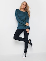 Long Tall Sally Blue 100% Cotton Long Sleeve Stripe T-Shirt - Image 2 of 4